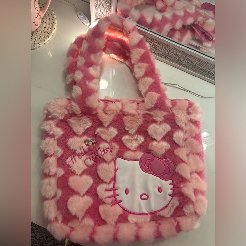 Hello Kitty Fuzzy Pink Heart Bag